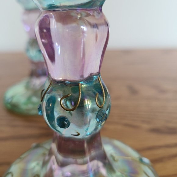 PartyLite Mardi Gras Colorful Tapered Candlestick Holder Pair Set of Two 5" Tall - Picture 11 of 17